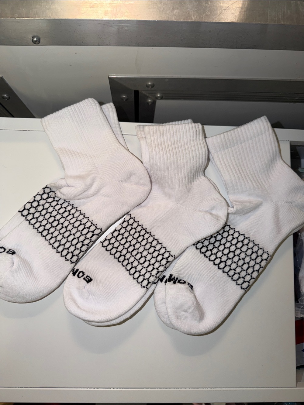 Bombas White Ankle Athletic Socks with Black Honeycomb Grip - 3 Pack